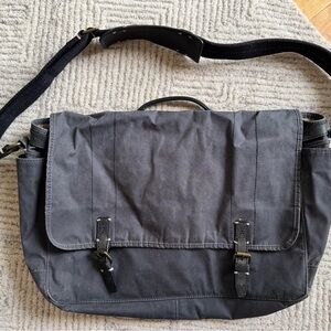 Club Monaco Black Waxed Canvas Messenger Bag